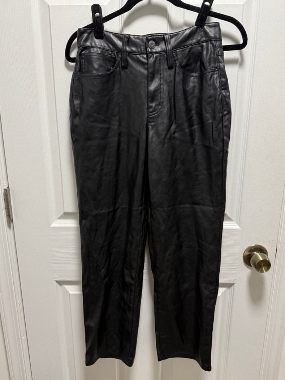 Madewell Perfect Vintage Straight Faux Leather Jeans Black 25P Petite